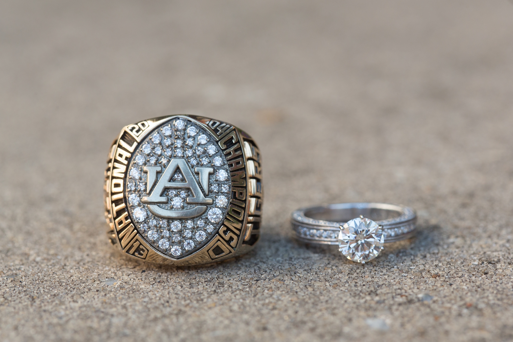 Creative ring shot with Auburn championship by Elle Danielle Photography