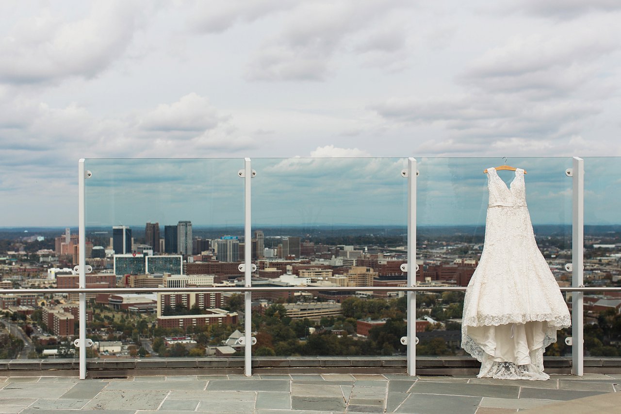 Dress with Birmingham skyline as backdrop