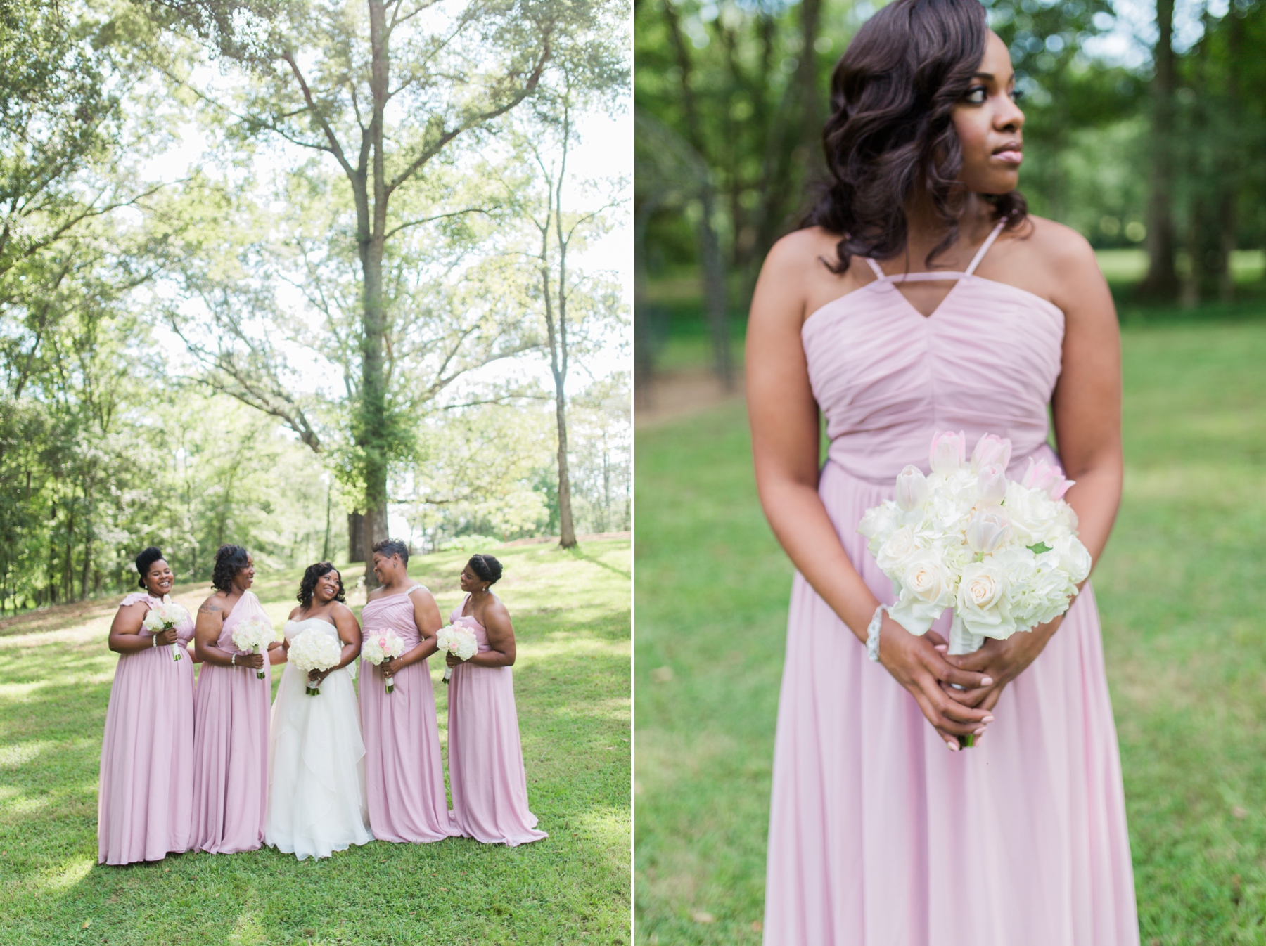 African American bridal party in pink