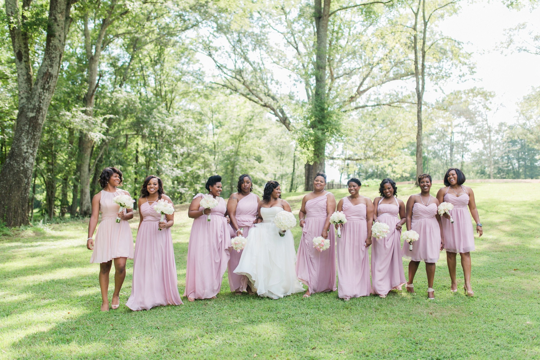African American bridal party in pink