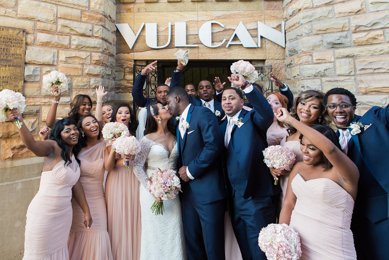 Excited wedding party at Vulcan Museum